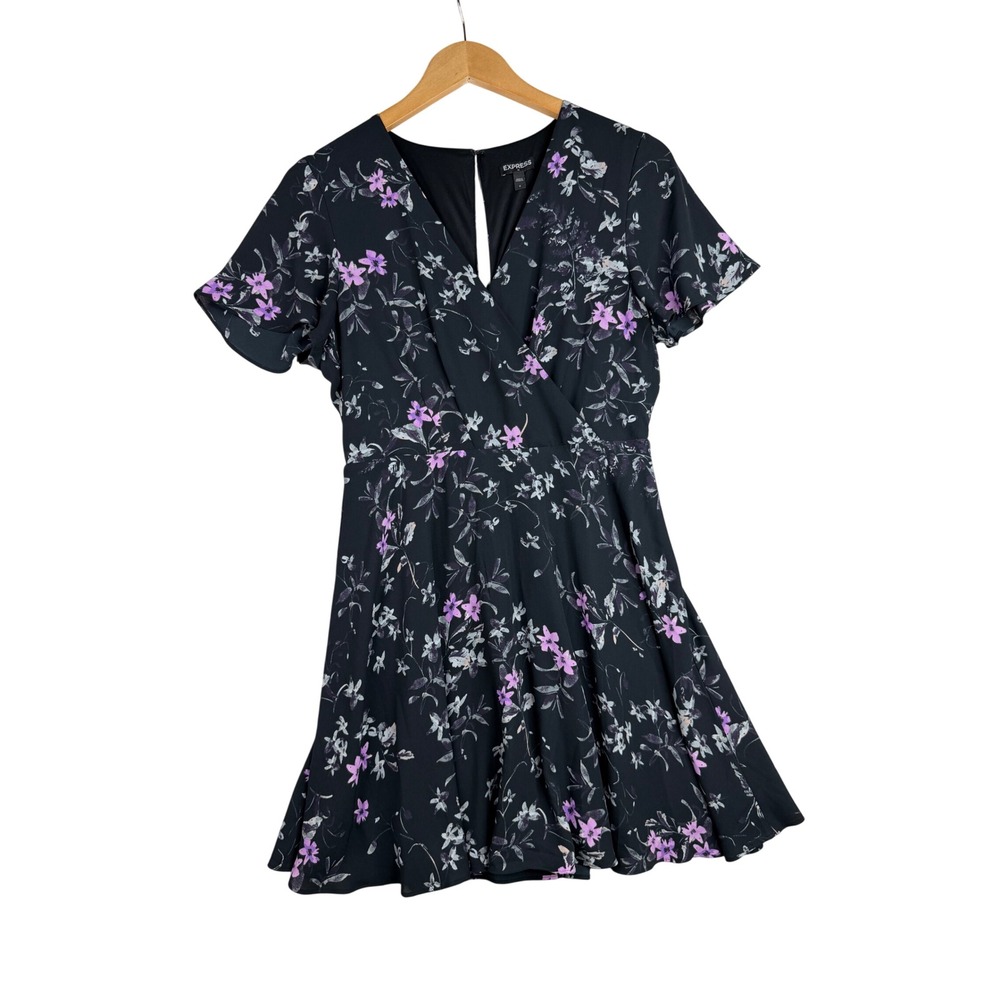 Express Floral Print Mini Dress size 8 Black/Purple